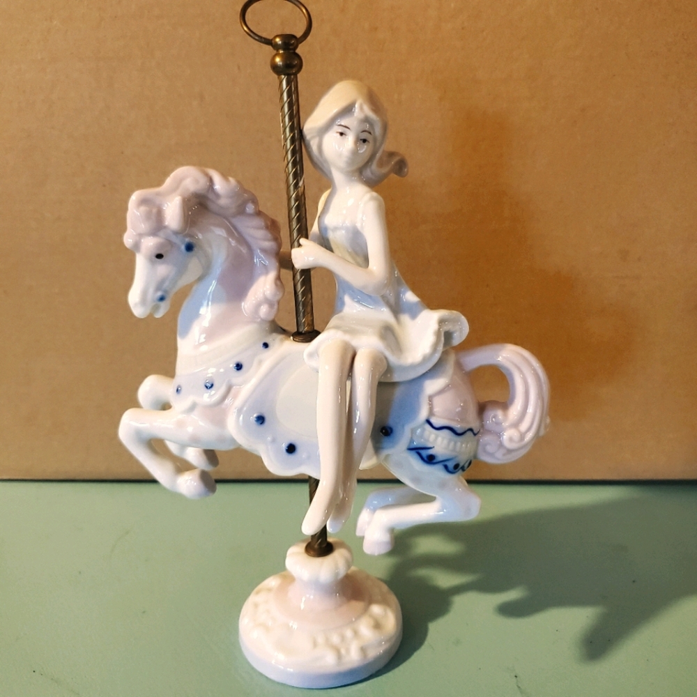 Paul Sebastion 1989 porcelain girl carousel horse Christmas gift
